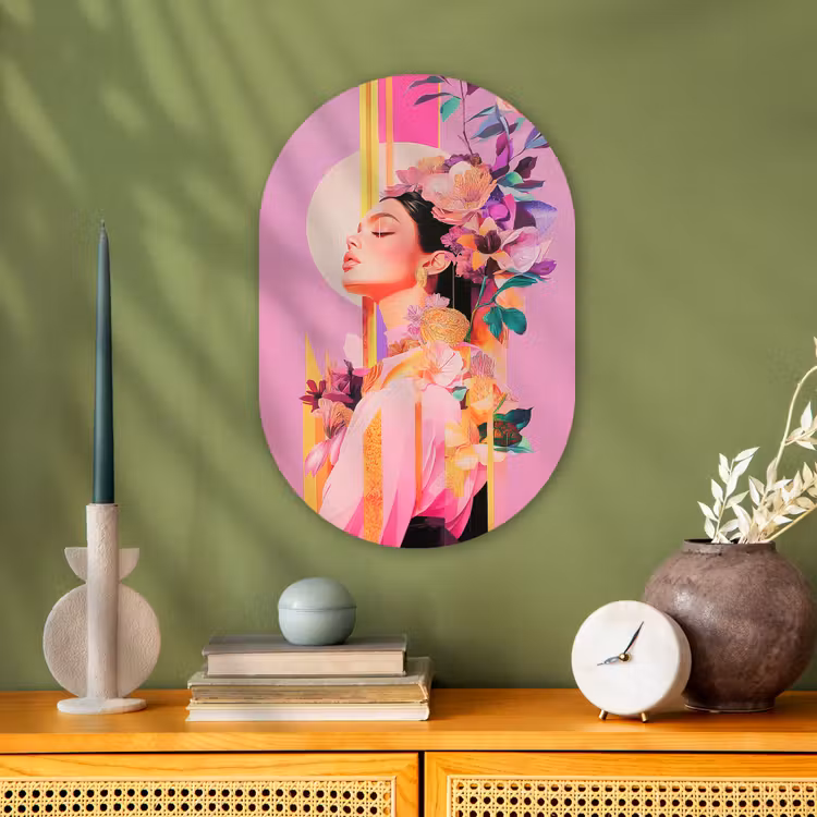 Vrouw - Bloemen - Paars - Abstract Wandcirkel Ovaal Forex klein -sfeer2