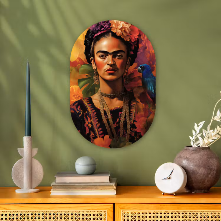 Vrouw - Bloemen - Papegaai - Schilderachtig Wandcirkel Ovaal Forex klein -sfeer2