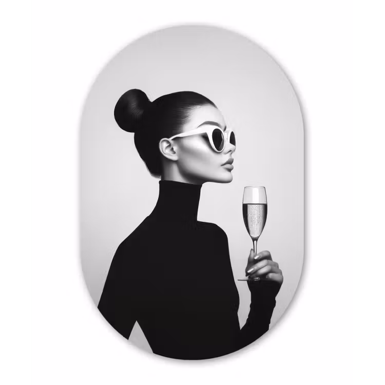 Vrouw - Champagne - Modern Wandcirkel Ovaal Forex klein -3d