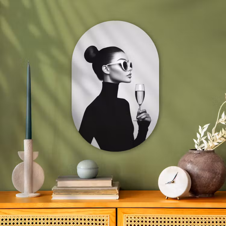 Vrouw - Champagne - Modern Wandcirkel Ovaal Forex klein -sfeer2