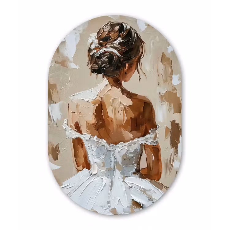 Vrouw - Verf - Abstract - Beige - Modern Wandcirkel Ovaal Forex klein -3d