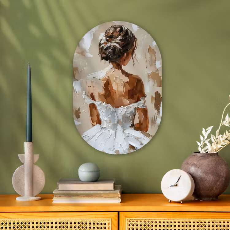 Vrouw - Verf - Abstract - Beige - Modern Wandcirkel Ovaal Forex klein -sfeer2