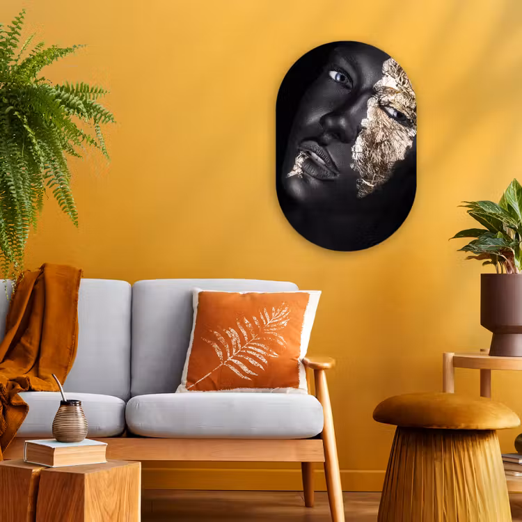 Vrouw - Goud - Zwart - Verf - Luxe Wandcirkel Ovaal Forex klein -sfeer4