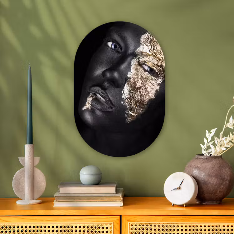 Vrouw - Goud - Zwart - Verf - Luxe Wandcirkel Ovaal Forex klein -sfeer2