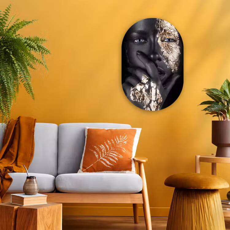 Vrouw - Goud - Zwart - Schmink - Luxe Wandcirkel Ovaal Forex klein -sfeer4
