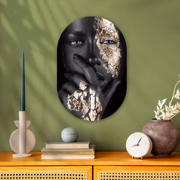 Vrouw - Goud - Zwart - Schmink - Luxe Wandcirkel Ovaal Forex klein -sfeer2