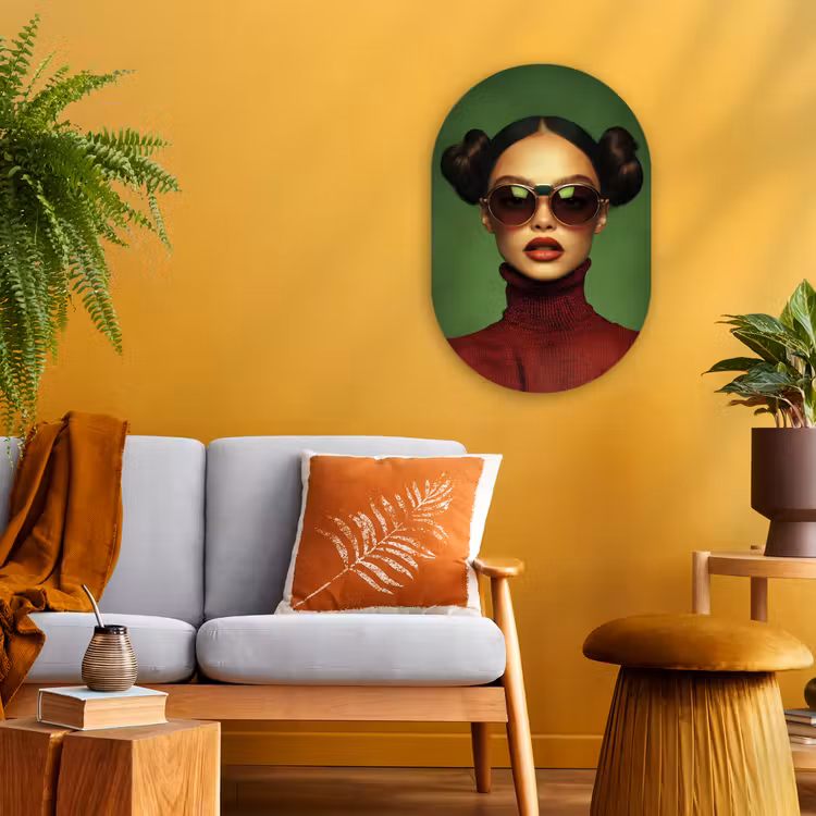 Vrouw - Groen - Bril - Aesthetic - Modern Wandcirkel Ovaal Forex klein -sfeer4