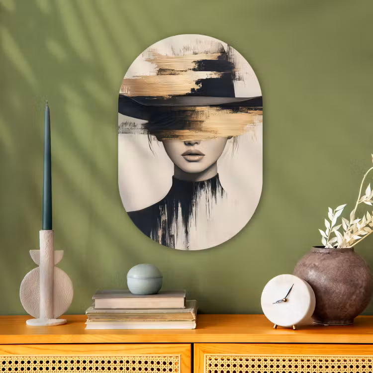 Vrouw - Hoed - Verf Wandcirkel Ovaal Forex klein -sfeer2