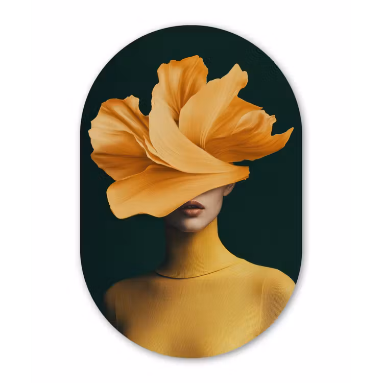 Vrouw - Hoed - Geel Wandcirkel Ovaal Forex klein -3d