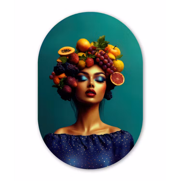 Vrouw - Hoodtooi - Tropisch - Fruit - Druiven Wandcirkel Ovaal Forex klein -3d