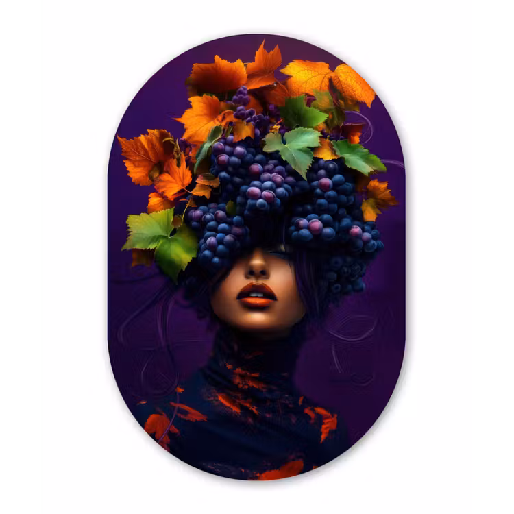 Vrouw - Paars - Druiven Wandcirkel Ovaal Forex klein -3d