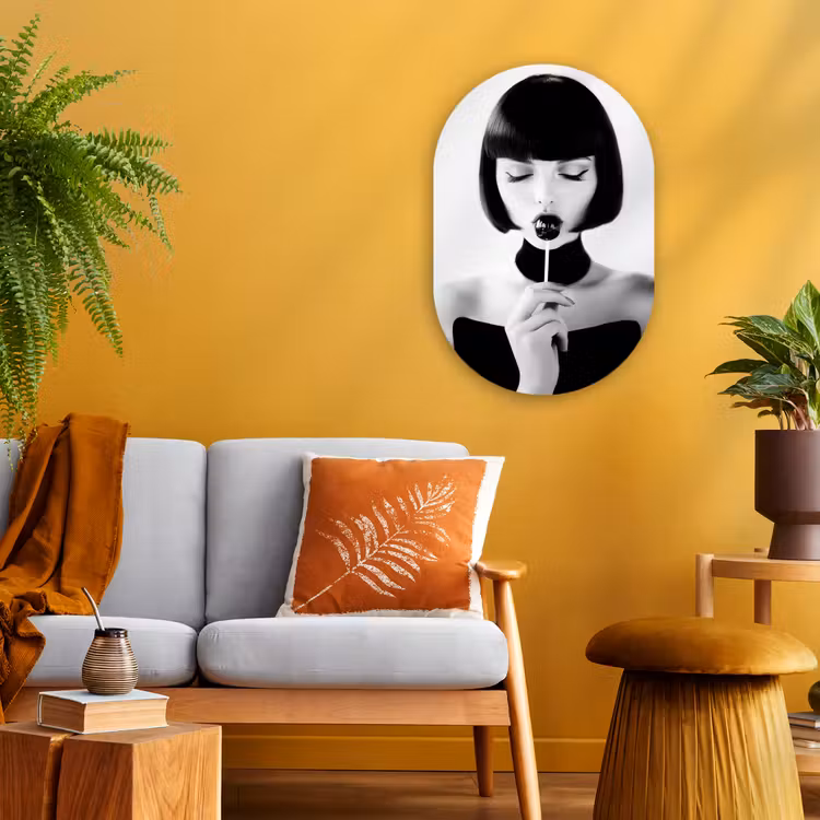 Vrouw - Lolly - Zwart - Wit Wandcirkel Ovaal Forex klein -sfeer4