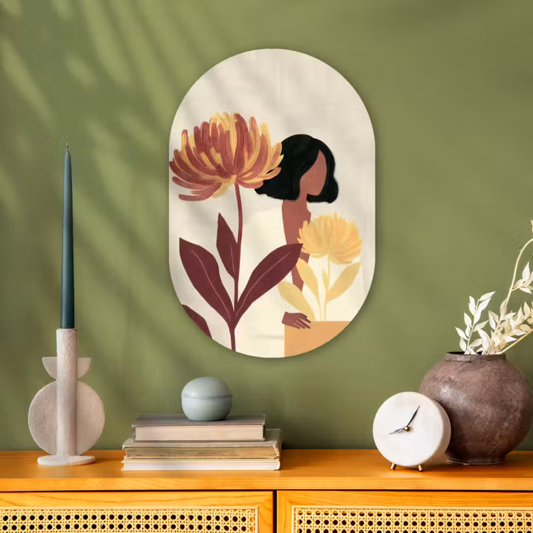 Vrouw - Minimalistisch - Bloem Wandcirkel Ovaal Forex klein -sfeer2