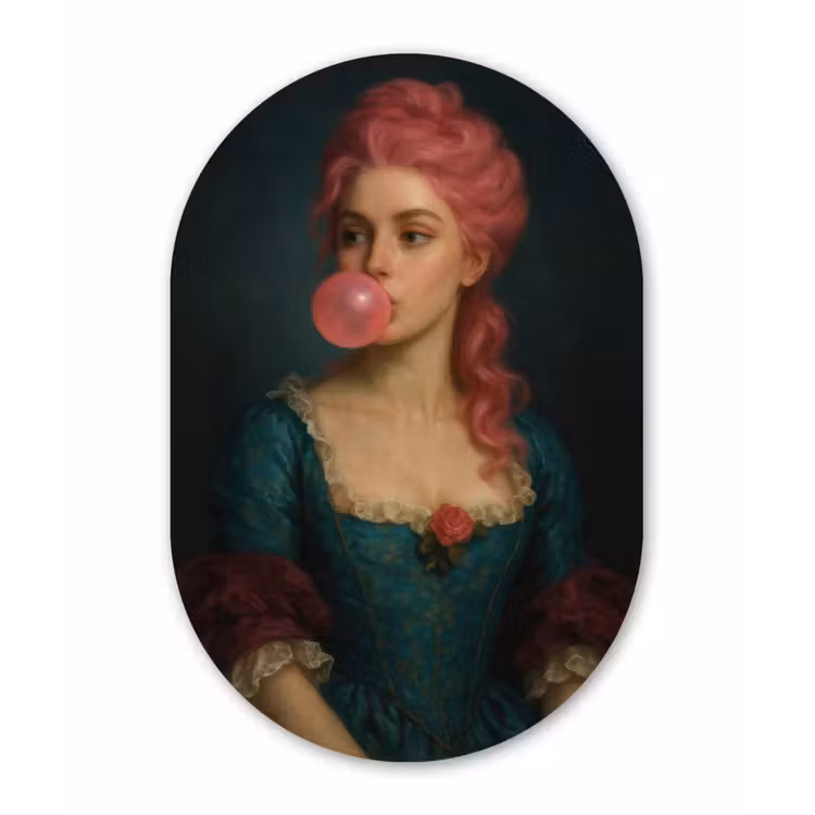 Vrouw - Portret - Kauwgombel Wandcirkel Ovaal Forex klein -3d