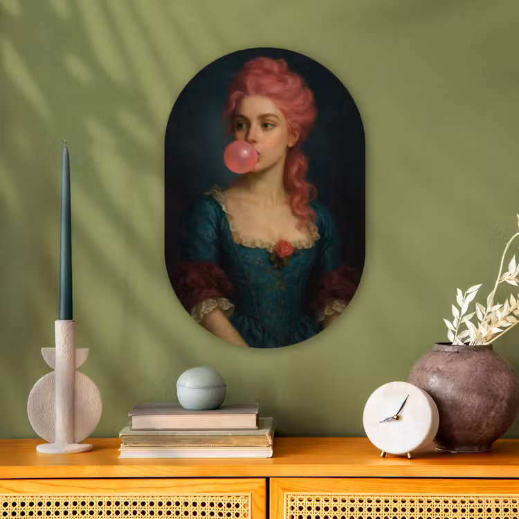 Vrouw - Portret - Kauwgombel Wandcirkel Ovaal Forex klein -sfeer2