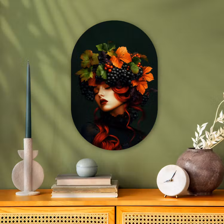 Vrouw - Rood - Groen - Druiven Wandcirkel Ovaal Forex klein -sfeer2