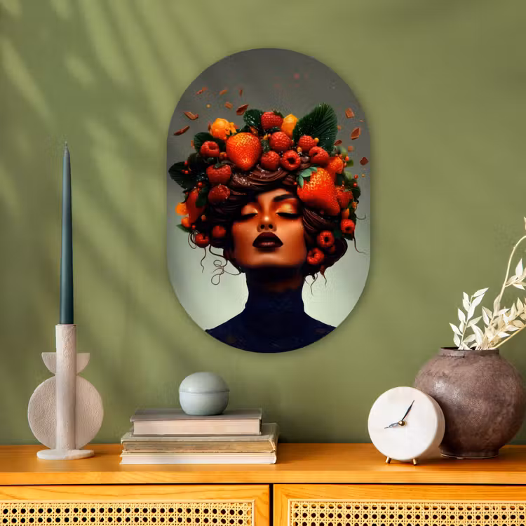 Vrouw - Chocolade - Frambozen - Aardbeien - Koekjes Wandcirkel Ovaal Forex klein -sfeer2