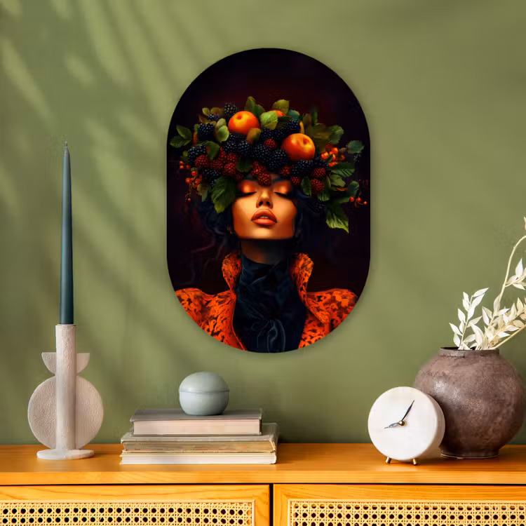 Vrouw - Zwart - Bessen - Bramen - Appels Wandcirkel Ovaal Forex klein -sfeer2