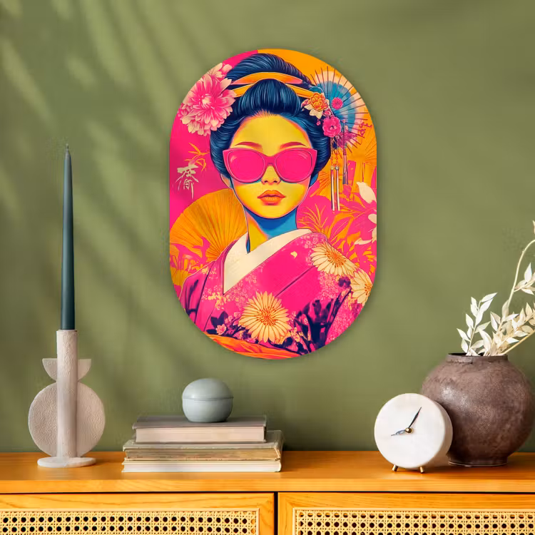 Vrouw - Zonnebril - Abstract - Oranje Wandcirkel Ovaal Forex klein -sfeer2