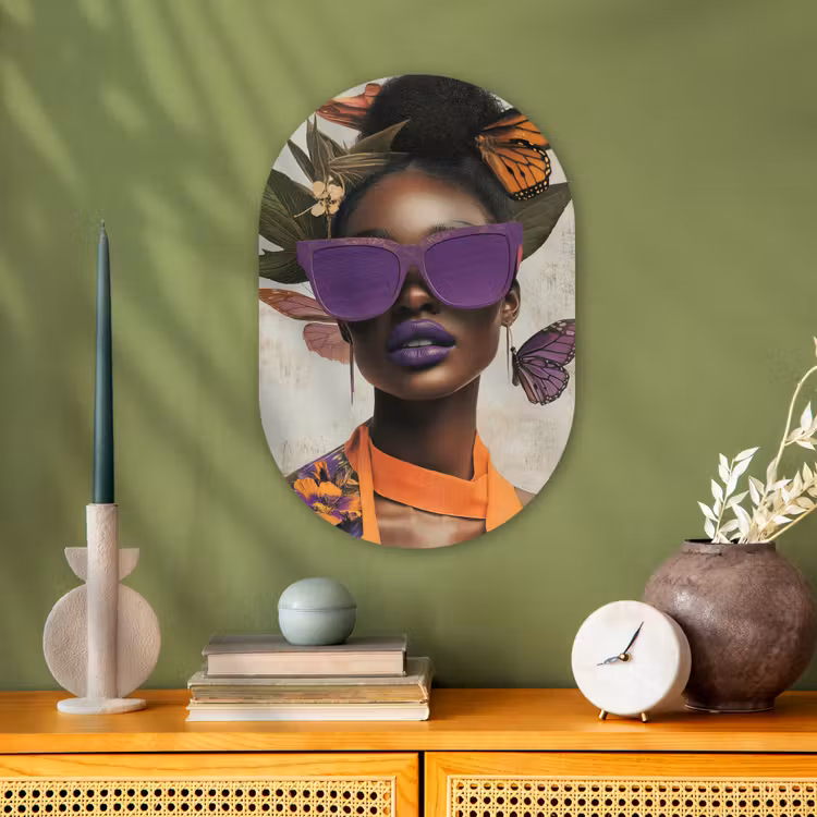 Vrouw - Zonnebril - Vlinder - Bloemen Wandcirkel Ovaal Forex klein -sfeer2