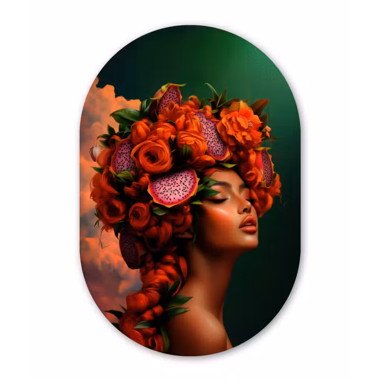 Vrouw - Drankenfruit - Rozen Wandcirkel Ovaal Forex klein -3d