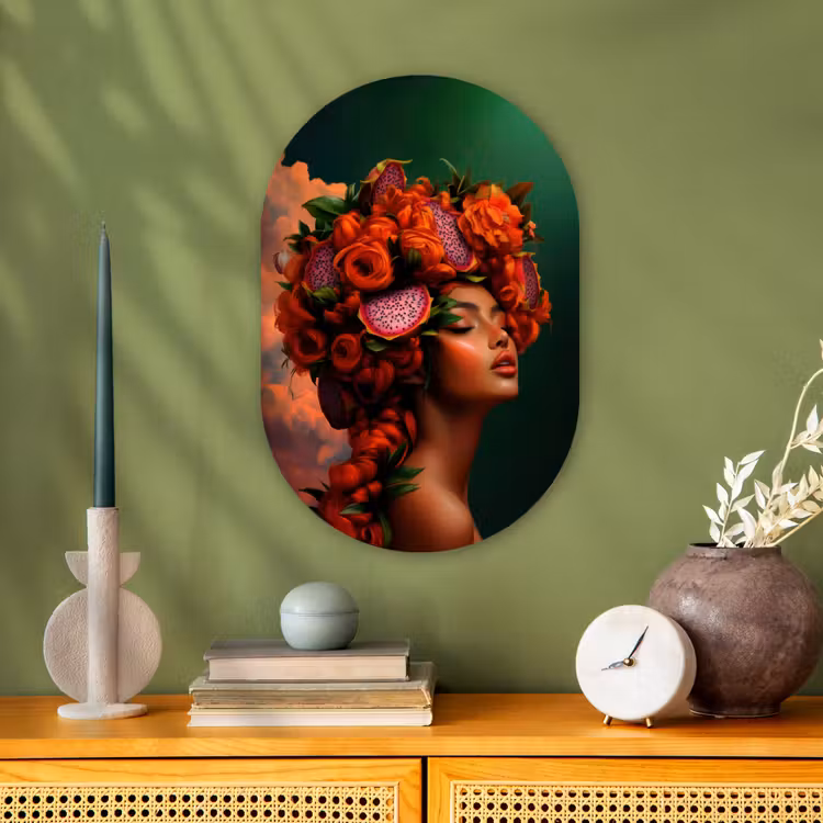 Vrouw - Drankenfruit - Rozen Wandcirkel Ovaal Forex klein -sfeer2