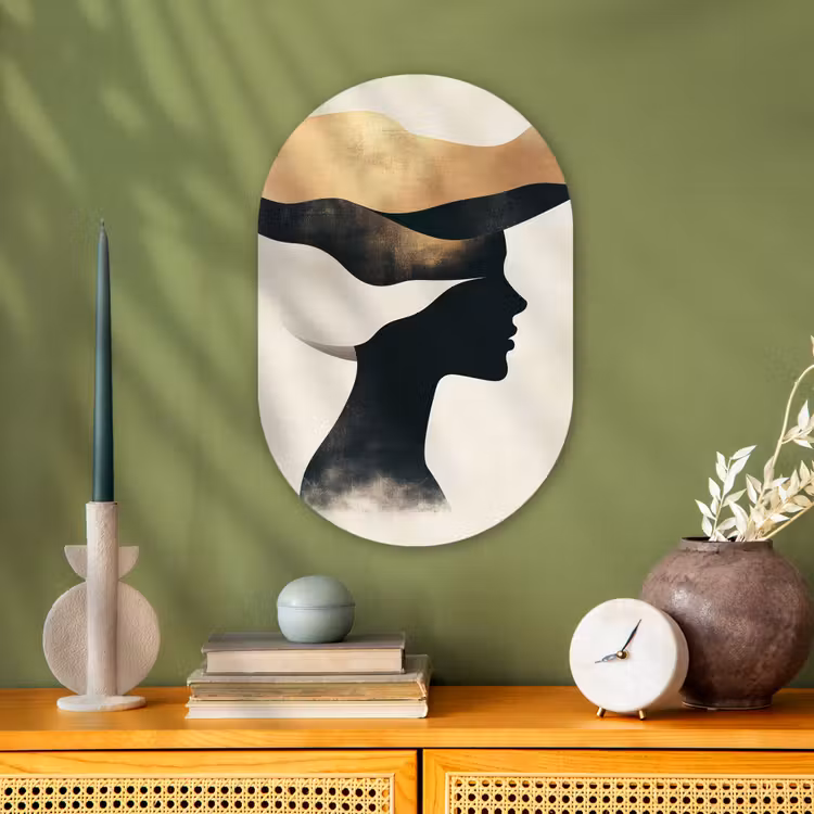 Vrouw - Golven - Zwart Wandcirkel Ovaal Forex klein -sfeer2