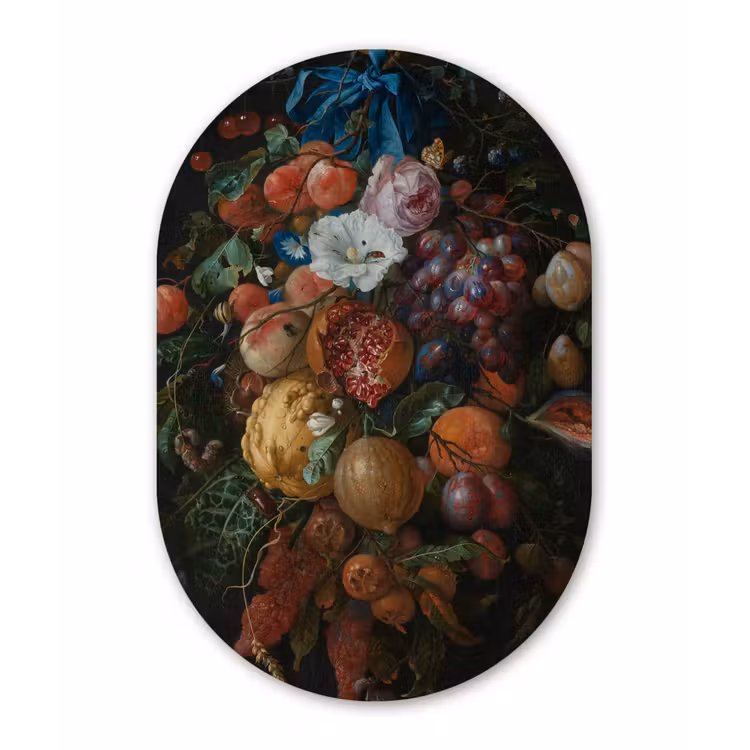 Festoen van vruchten en bloemen - Schilderij van Jan Davidsz. de Heem Wandcirkel Ovaal Forex klein -3d