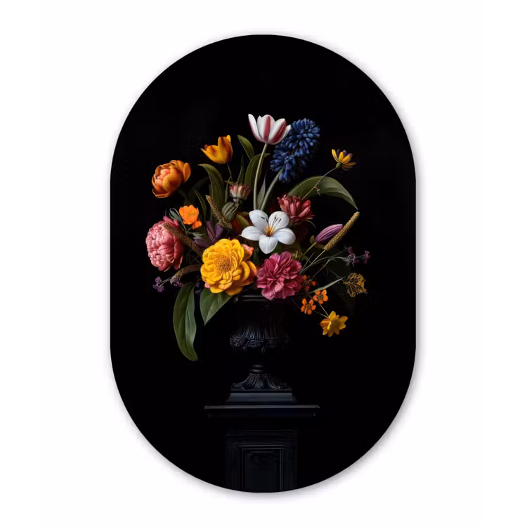 Lente - Bloemen - Klassiek - Vaas Wandcirkel Ovaal Forex klein -3d