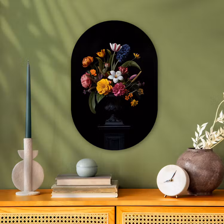 Lente - Bloemen - Klassiek - Vaas Wandcirkel Ovaal Forex klein -sfeer2