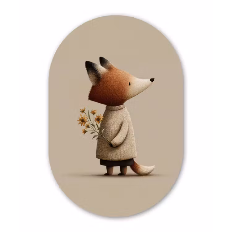 Vos - Gele bloemen - Minimalistisch Wandcirkel Ovaal Forex klein -3d