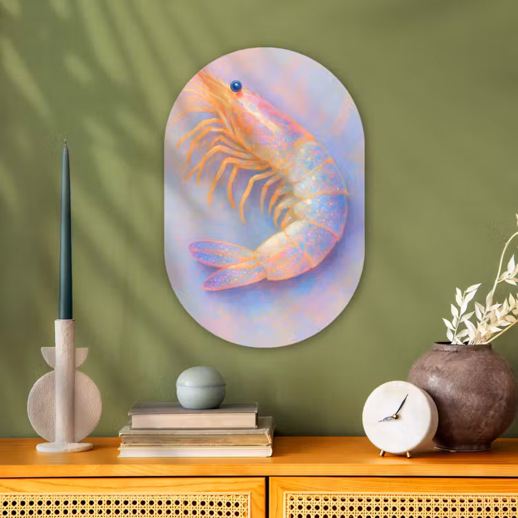 Garnaal - Subtiele structuur - Blauw - Roze Wandcirkel Ovaal Forex klein -sfeer2