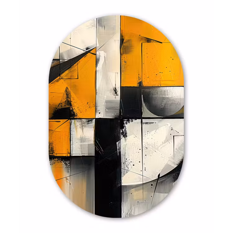 Geel - Abstract - Modern - Vormen Wandcirkel Ovaal Forex klein -3d