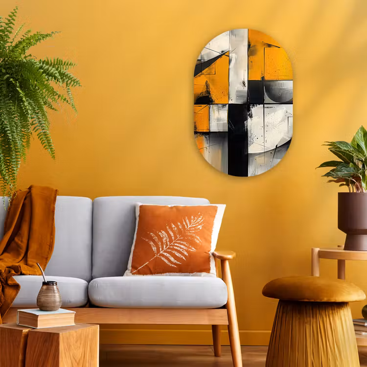 Geel - Abstract - Modern - Vormen Wandcirkel Ovaal Forex klein -sfeer4