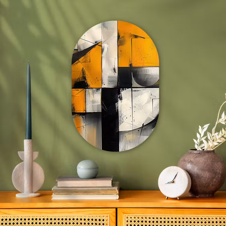 Geel - Abstract - Modern - Vormen Wandcirkel Ovaal Forex klein -sfeer2