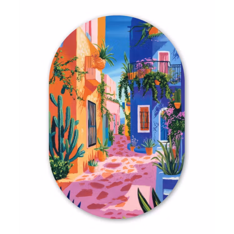 Geel - Blauw - Oranje - Huis Wandcirkel Ovaal Forex klein -3d