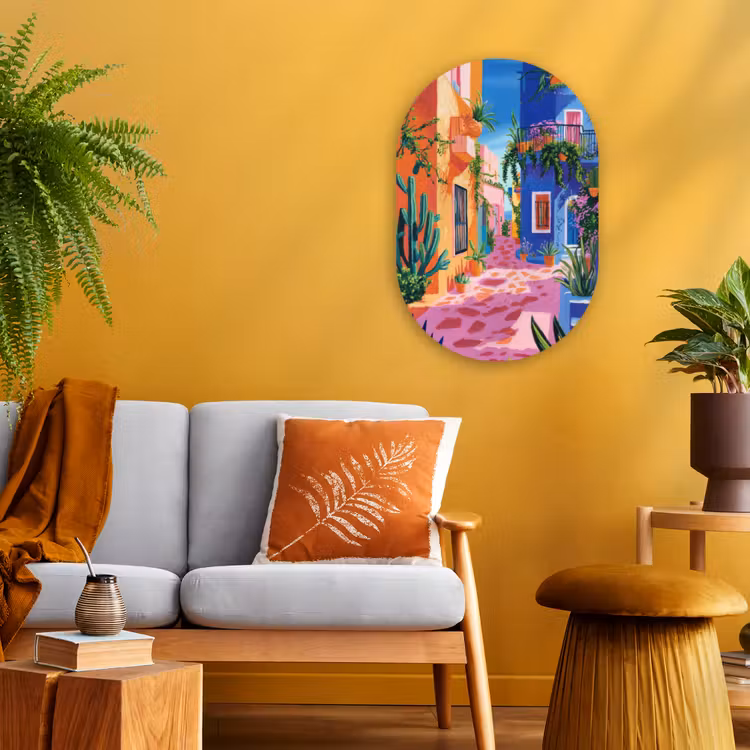 Geel - Blauw - Oranje - Huis Wandcirkel Ovaal Forex klein -sfeer4