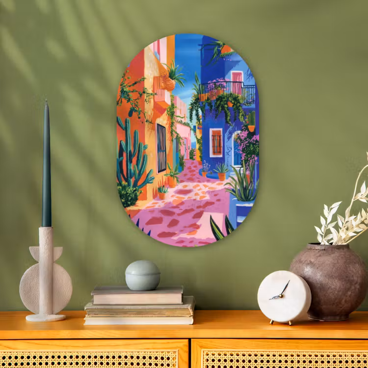 Geel - Blauw - Oranje - Huis Wandcirkel Ovaal Forex klein -sfeer2