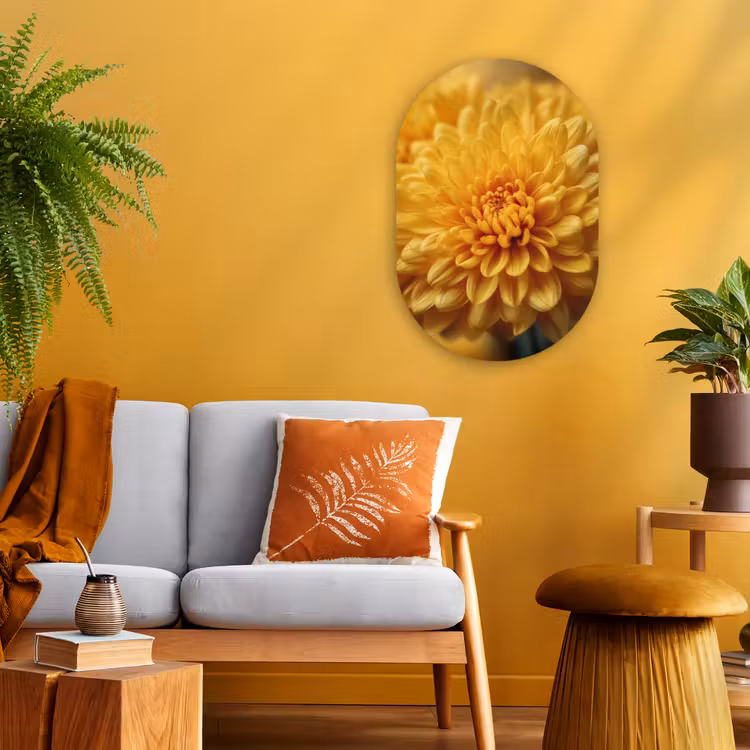 Geel - Chrysant - Zachtheid Wandcirkel Ovaal Forex klein -sfeer4