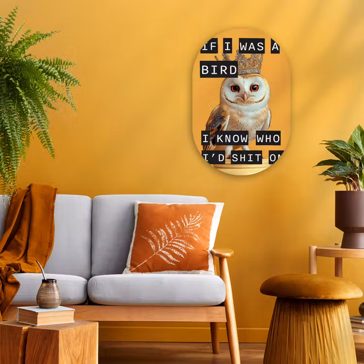 Geel - Uil - Vogel - Decoratie Wandcirkel Ovaal Forex klein -sfeer4
