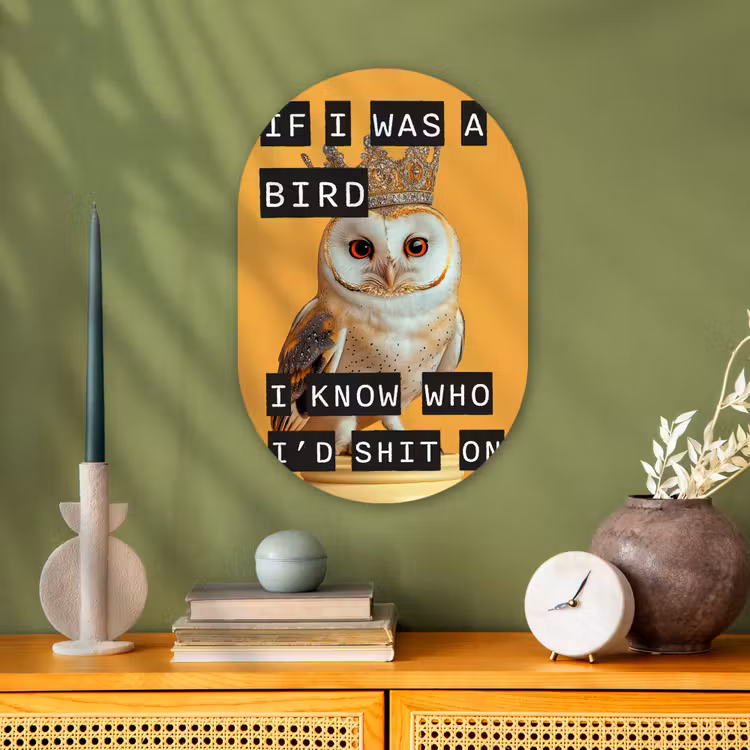 Geel - Uil - Vogel - Decoratie Wandcirkel Ovaal Forex klein -sfeer2