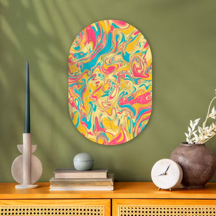 Geel - Roze - Blauw - Retro Wandcirkel Ovaal Forex klein -sfeer2