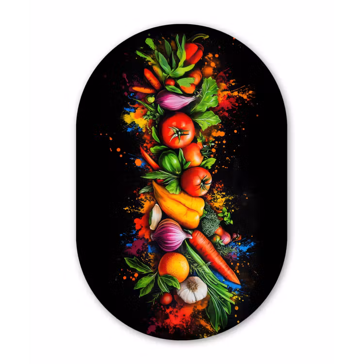 Groente - Eten - Kruiden - Graffiti - Koken Wandcirkel Ovaal Forex klein -3d