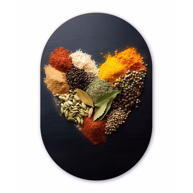 Specerijen - Mix - Hartvorm - Zwart Wandcirkel Ovaal Forex klein -3d