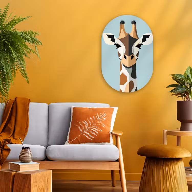 Giraffe - Illustratie - Bruin - Minimalistisch Wandcirkel Ovaal Forex klein -sfeer4
