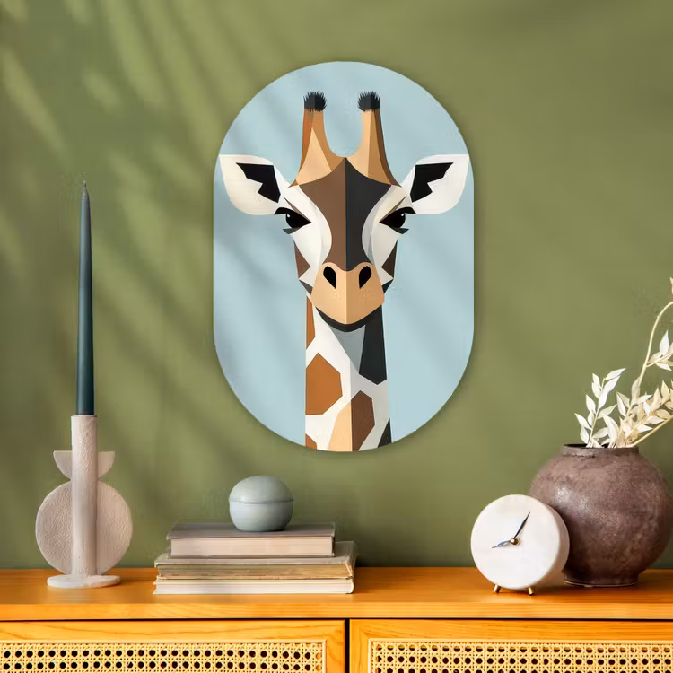 Giraffe - Illustratie - Bruin - Minimalistisch Wandcirkel Ovaal Forex klein -sfeer2