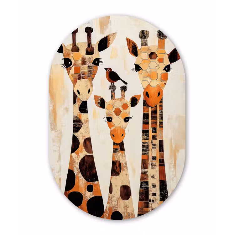 Giraffen - Cartoon - Crème Wandcirkel Ovaal Forex klein -3d