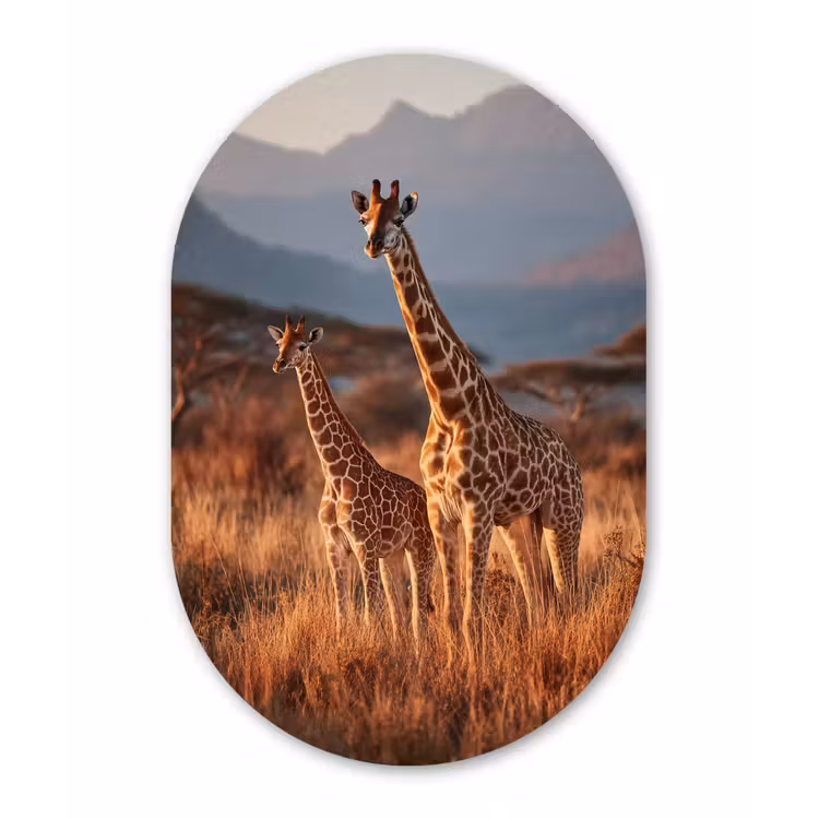 Giraffen - Hoog gras - Acaciabomen Wandcirkel Ovaal Forex klein -3d