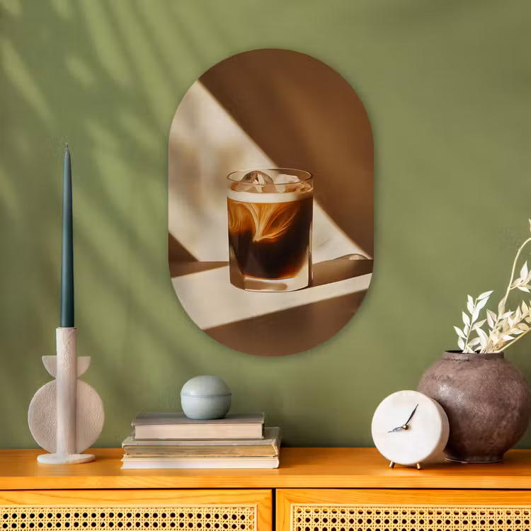 Glas - Ijskoffie - Schaduw - Bruin Wandcirkel Ovaal Forex klein -sfeer2