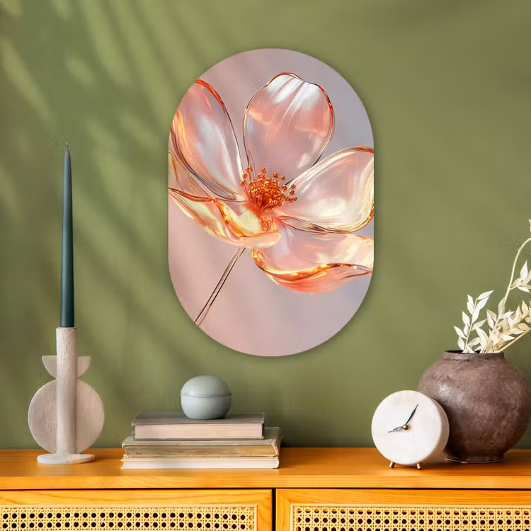 Glazen - Bloem - Roze Wandcirkel Ovaal Forex klein -sfeer2